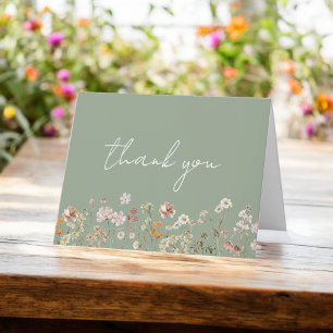 Sage Green Whimsical Wildblume Brautparty Dankeskarte