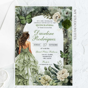 Sage Green Whimsiswald Quinceanera Acryleinladungen