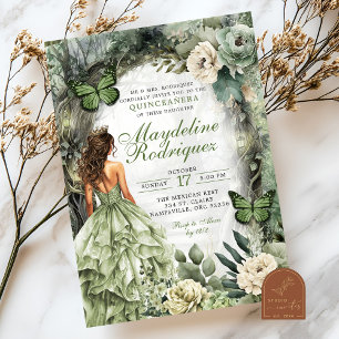 Sage Green Whimsiswald Quinceanera Einladung
