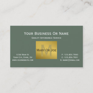 Sage Green White & A Touch von Luxury Gold Monogra Visitenkarte