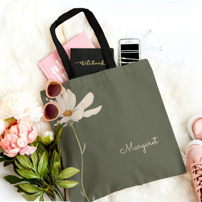 Sage Green White Blume Minimal Einfach Tasche (Von Creator hochgeladen)