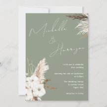 Sage Green White Boho Floral Moderne Hochzeit