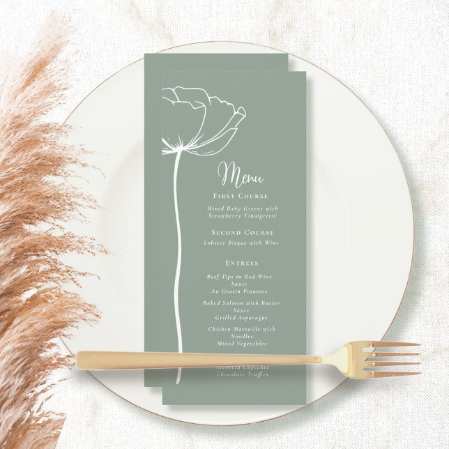 Sage Green White Bold Floral Modern Simple Menu Programm (Von Creator hochgeladen)