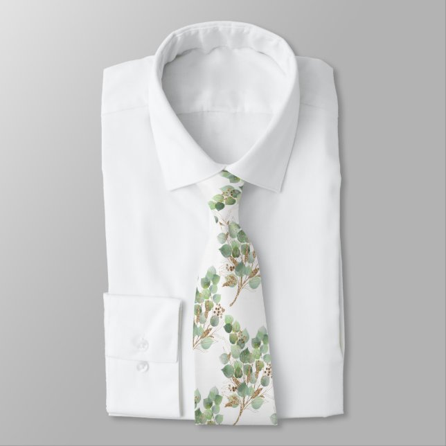 SAGE GREEN WHITE BOTANICAL MENES KRAWATTE (Gebunden)