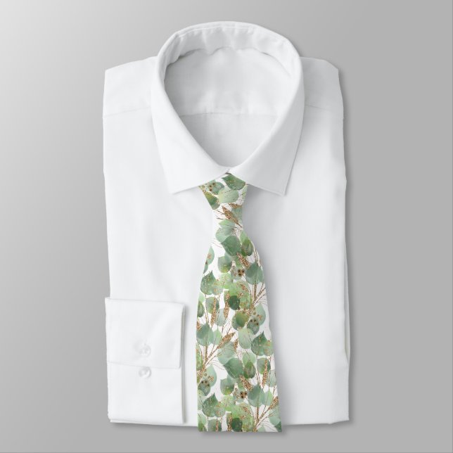 SAGE GREEN WHITE BOTANICAL MENES KRAWATTE (Gebunden)
