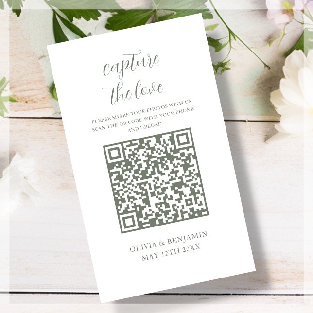 Sage Green | White Capture the Liebe QR Code Begleitkarte (Von Creator hochgeladen)