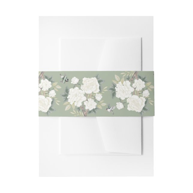 Sage Green White Chinoiserie Blumenzehen Einladungsbanderole (Vorderseite Beispiel)
