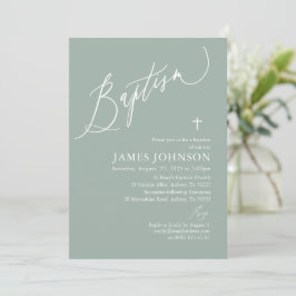 Sage Green White Cross Taufe Einladung