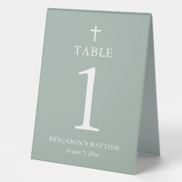 Sage Green White Cross Taufe Taufe Tentabzeichen Tischaufsteller