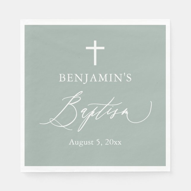 Sage Green White Cross Taufen Papier Napkins Serviette (Vorderseite)