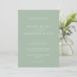 Sage Green & White Elegante Minimalistische Hochze Einladung
