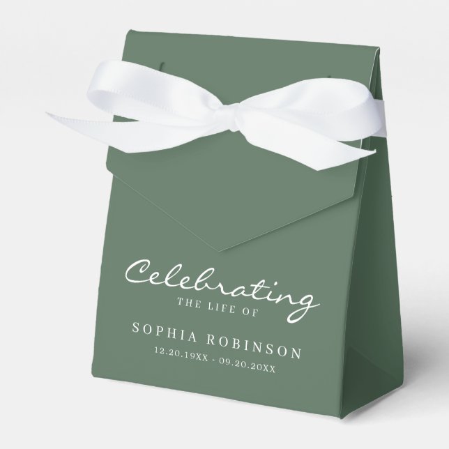 Sage Green White Elegante Script Beerdigung Gedenk Geschenkschachtel (Vorderseite)