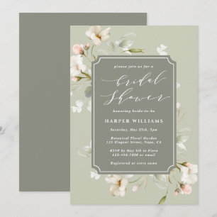Sage Green White Floral Brautparty Einladung