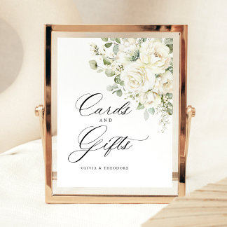 Sage Green White Floral Cards & Gifts Table Sockelschild