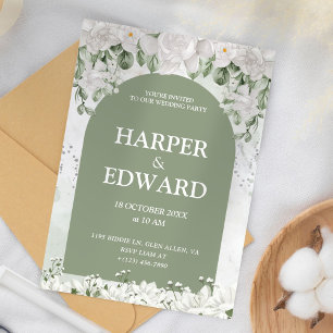 Sage Green White Floral Faire-part de mariage