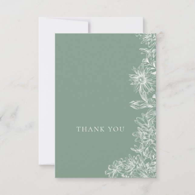 Sage Green White Floral Merci Carte Note (Devant)