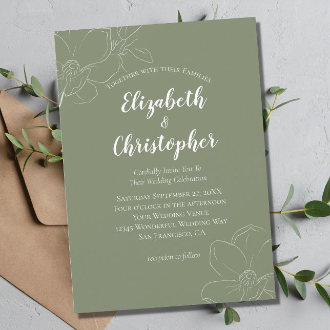 Sage Green White Floral Moderne Hochzeit Einladung (Von Creator hochgeladen)