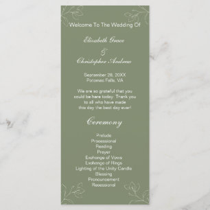 Sage Green White Floral Programme de mariage botan