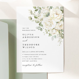 Sage Green White Floral Watercolor Elegant Wedding Einladung