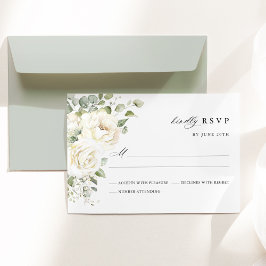 Sage Green White Floral Watercolor Elegant Wedding RSVP Karte