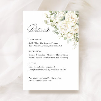 Sage Green White Floral Wedding Details, Ceremony Begleitkarte