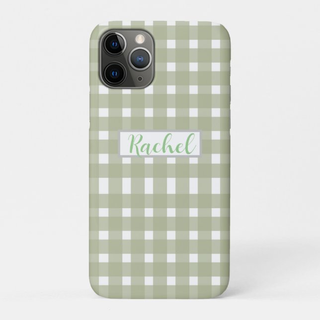 Sage Green White Gingham Personalisiert Case-Mate iPhone Hülle (Rückseite)