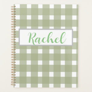 Sage Green White Gingham Personalisiert Planer