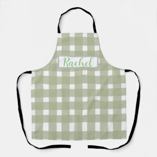 Sage Green White Gingham Personalisiert Schürze