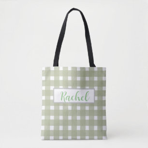 Sage Green White Gingham Personalisiert Tasche