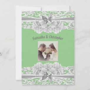 Sage green white lace Hochzeit Foto Einladung