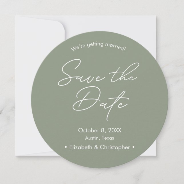 Sage green White minimale Hochzeit Speichern Sie d Einladung (Vorderseite)