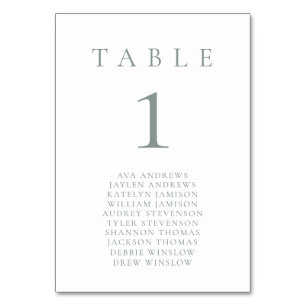 Sage Green White Minimalistisch Seating Tischnumme Tischnummer