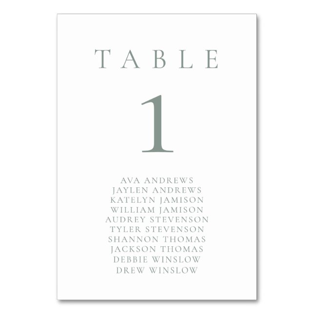 Sage Green White Minimalistisch Seating Tischnumme Tischnummer (Vorderseite)