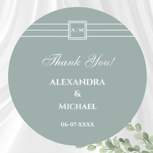 Sage Green White Modern Wedding Danke Runder Aufkleber