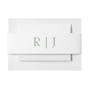 Sage Green White Monogram Initials Simple Wedding Einladungsbanderole