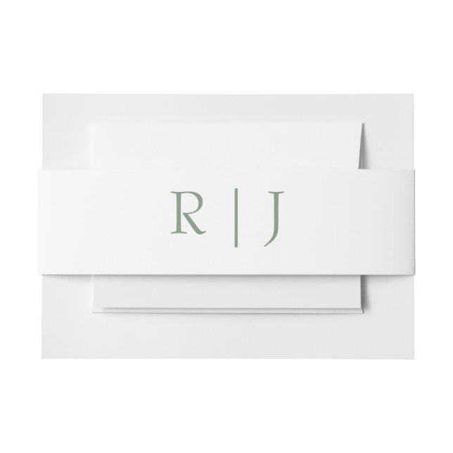 Sage Green White Monogram Initials Simple Wedding Einladungsbanderole (Vorderseite Beispiel)