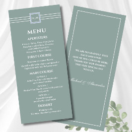 Sage Green White Monogram Modern Wedding Menu Menükarte