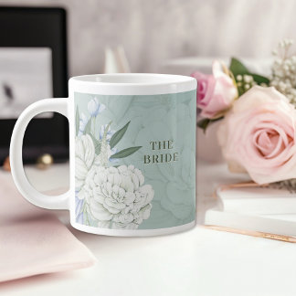 Sage Green & White Peony Floral Jumbo Mug Jumbo-Tasse