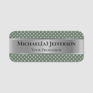 Sage Green White Polka Dots und Luxus Silber Gold Namensschild
