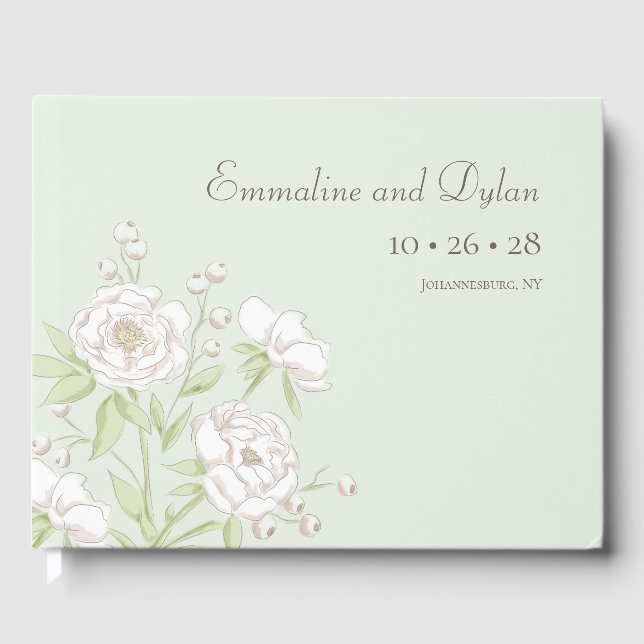 Sage Green White Rose Wedding Gästebuch (Vorderseite)