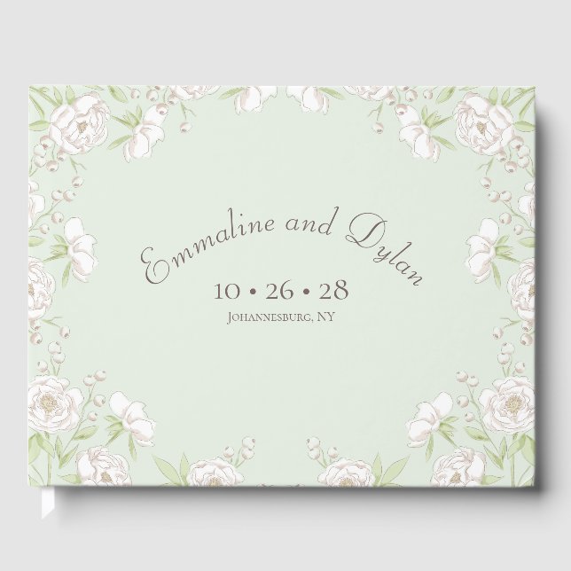 Sage Green White Rose Wedding Gästebuch (Vorderseite)