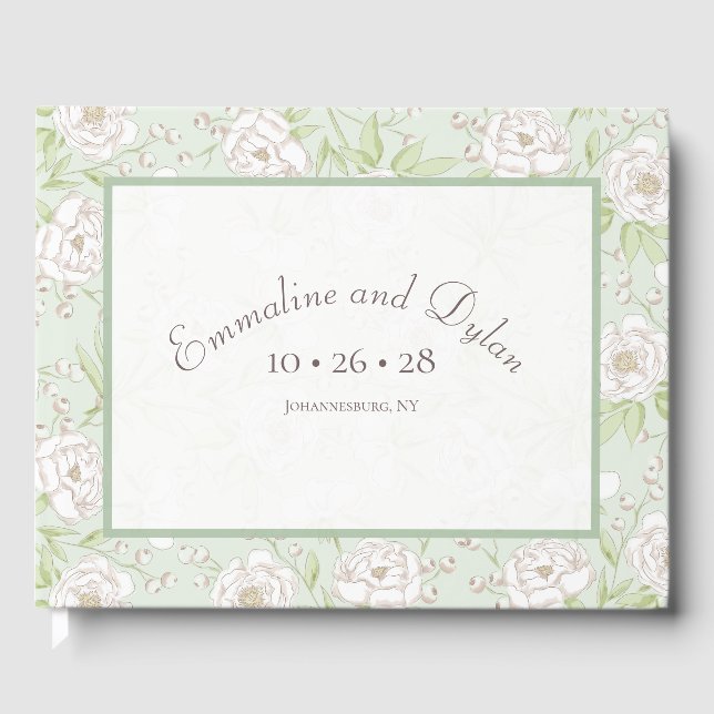 Sage Green White Rose Wedding Gästebuch (Vorderseite)
