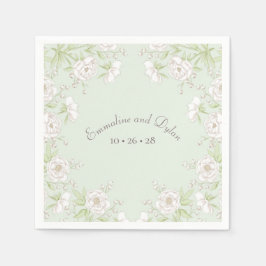 Sage Green White Rose Wedding Serviette