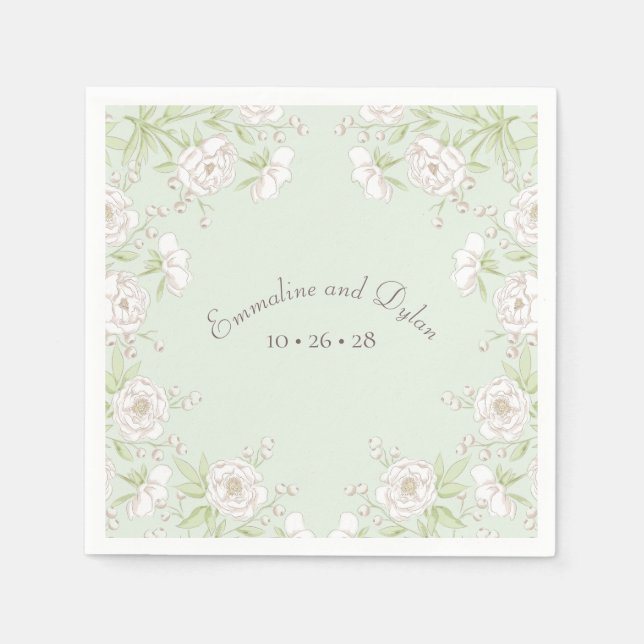 Sage Green White Rose Wedding Serviette (Vorderseite)