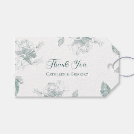 Sage Green White Roses Floral Thank You Wedding Geschenkanhänger