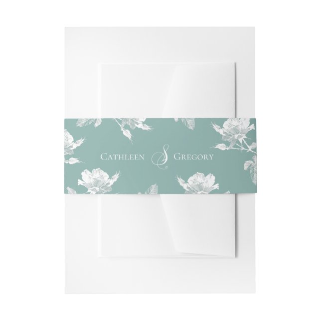 Sage Green White Roses Floral Wedding Einladungsbanderole (Vorderseite Beispiel)