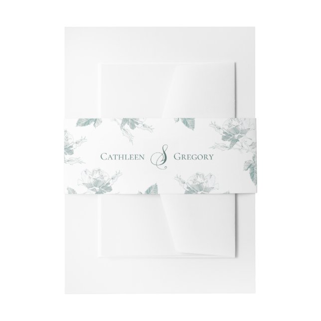 Sage Green White Roses Minimalist Wedding Einladungsbanderole (Vorderseite Beispiel)