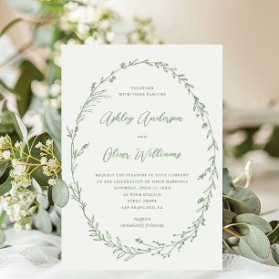 Sage Green White Rustic Wildblume Wreath Wedding Einladung