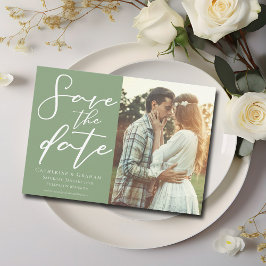 Sage Green White Script Couple Foto Save The Date