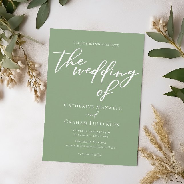 Sage Green White Script Minimalistisch Wedding Einladung (Von Creator hochgeladen)